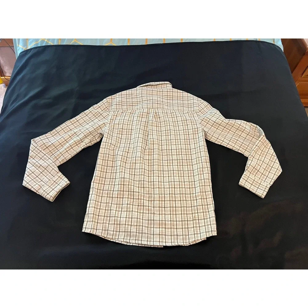 Wrangler Outdoor Series Mens Small Plaid Long Sleeve Button Down Shirt Tan Brown